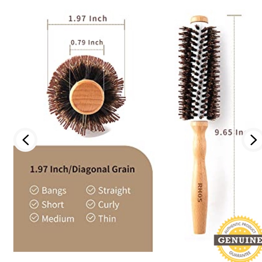 Boar Bristle Round Brush with Wooden Handle by RHOS